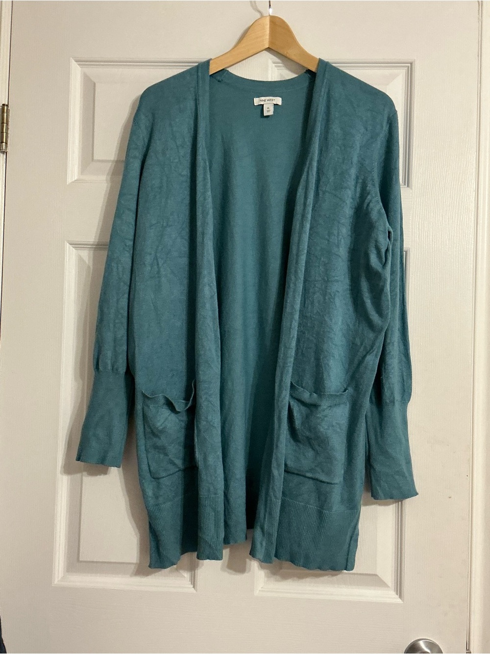 Nine West Open-Front Teal Cardigan Sweater